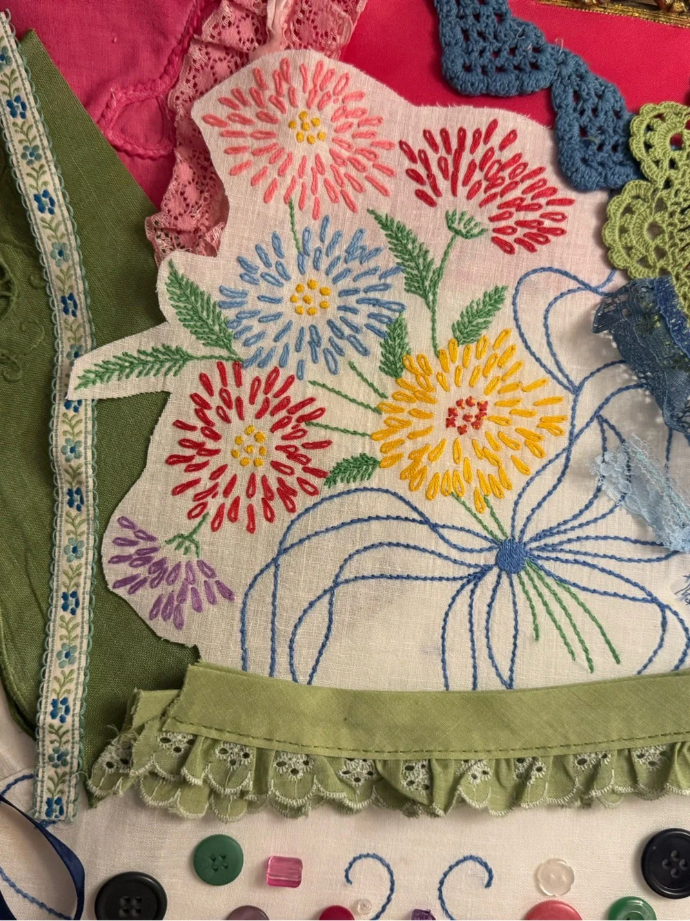 Vintage 75+ Fabric Scrap Lace Embroidery Crochet Slow SewJunk Journal